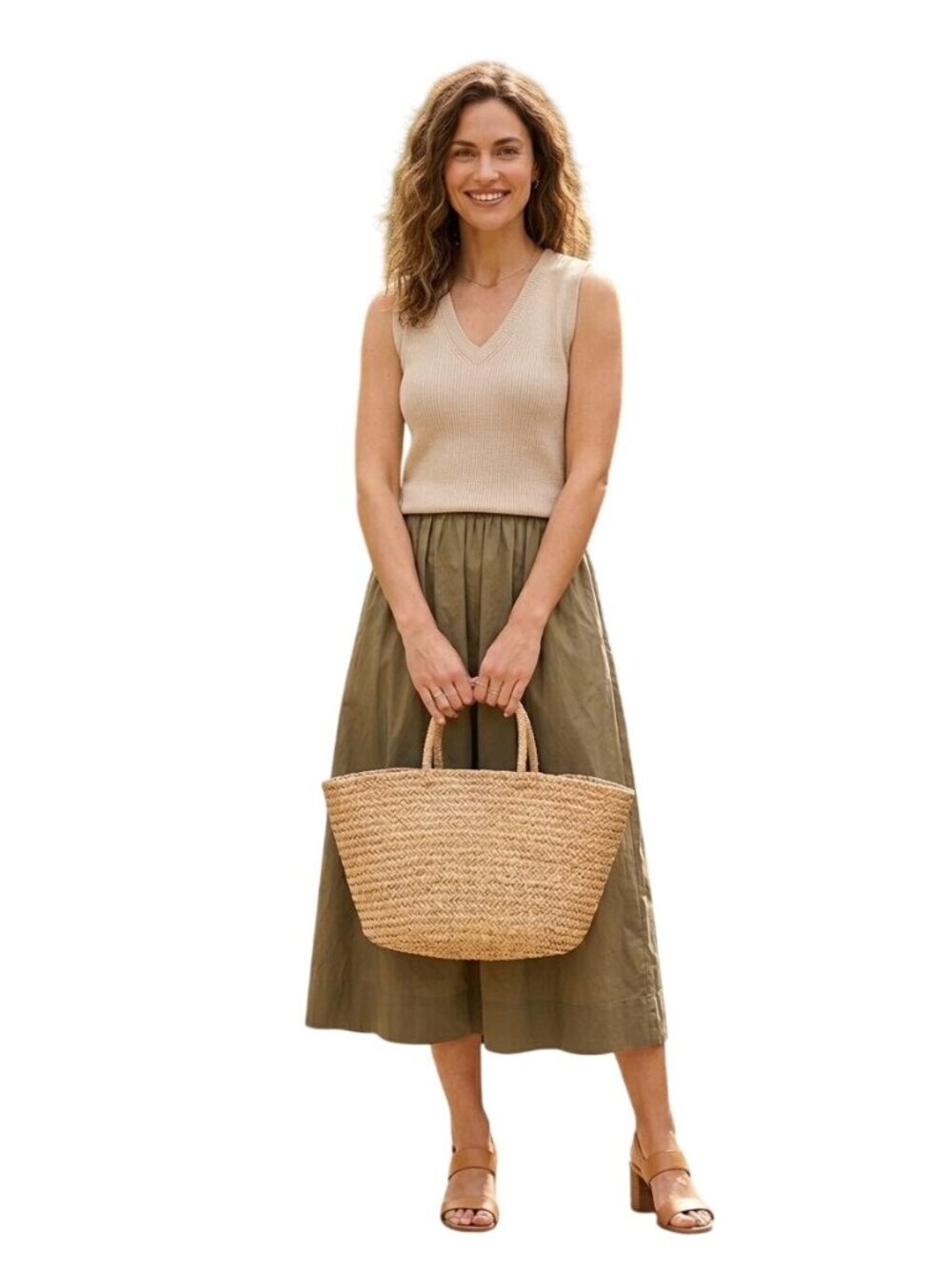 Taylor Twofer Sweater Midi Dress Mixed Media Neutral Tan Brown Pockets Size L